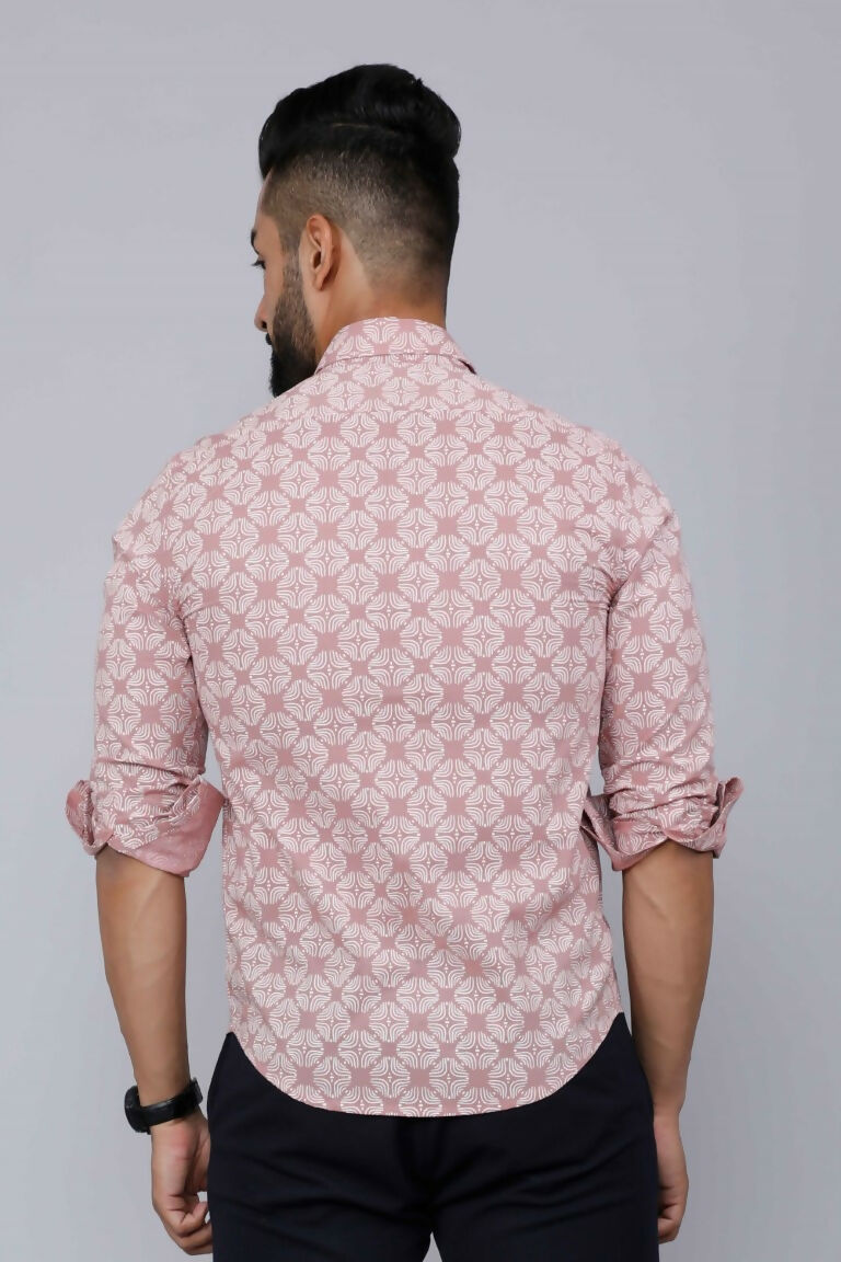 Miravan Men's Pink Pure Cotton Floral Print Slim Fit Casual Shirt | Grocsy