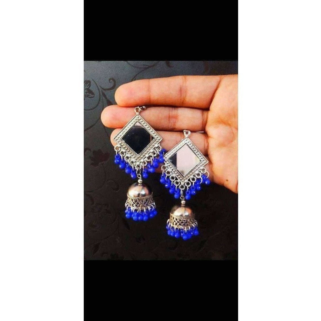 MS Fashion India Muskan Fancy Mirror work Blue Smart Earrings | Grocsy