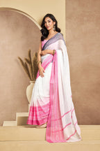 Vastranavya White Digital Printed Linen Ready To Wear Designer Saree with Unstitched Blouse | Grocsy