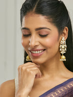 Nuyug 22K Gold-Plated Regal Kundan Stone Studded & Pearl Drop Jhumkas | Grocsy