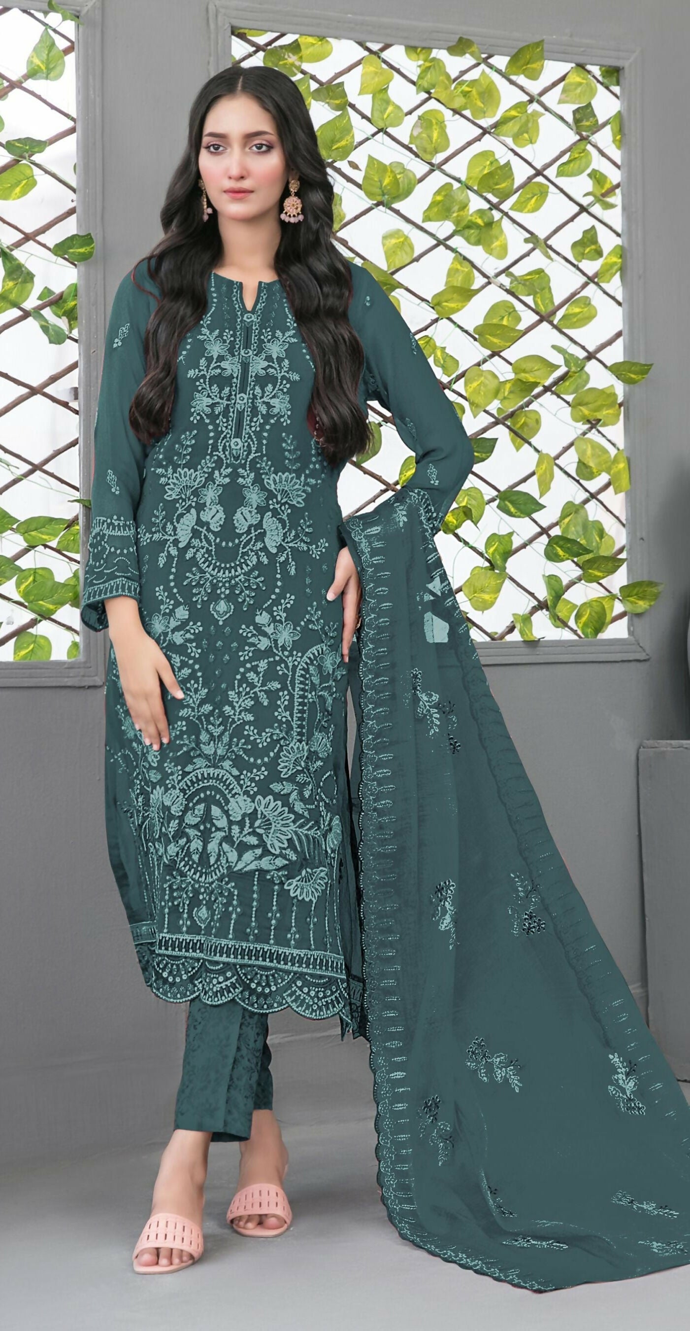 Anaita Blue Faux Georgette Semi Stitched Suit with Embroidery Sequence Work | Grocsy