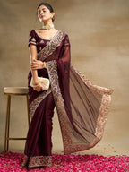 kasee Solid Embroidered Saree | Grocsy