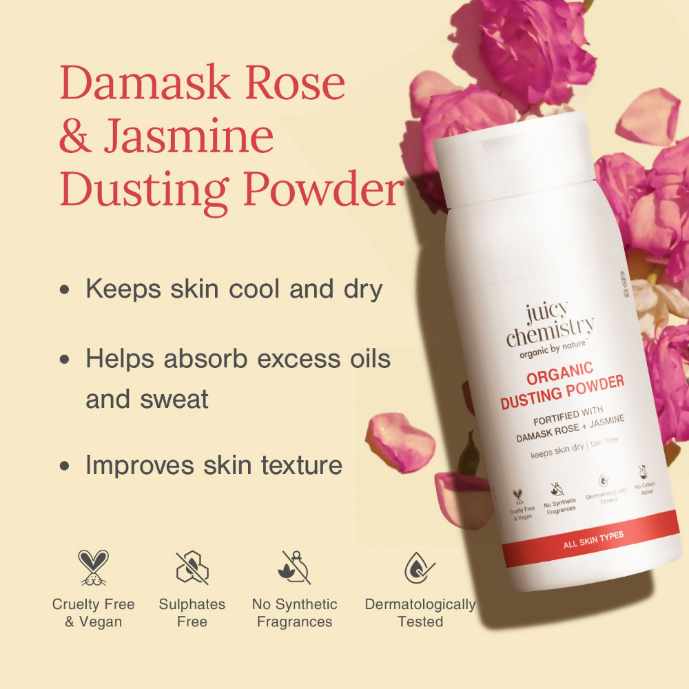 Juicy Chemistry Organic Dusting Powder Fortified With Damask Rose & Jasmine | Grocsy