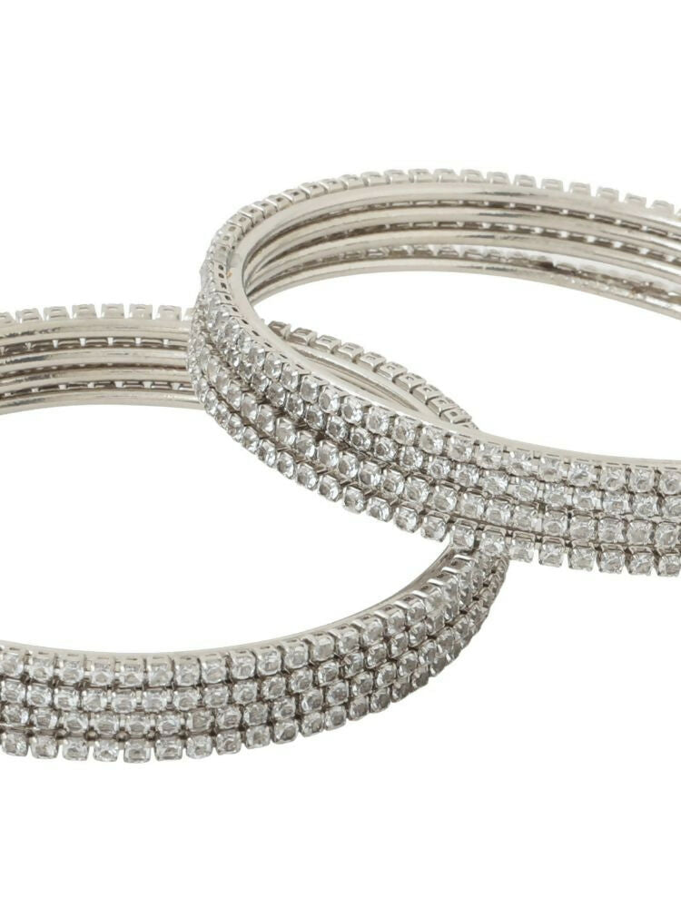 NVR Women Set of 8 American Diamond Silver Plated Bangles