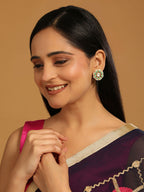 Nuyug 22K Gold-Plated Green Kundan Studded & Pearls Beaded Floral Shaped Studs | Grocsy