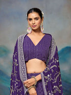 Purple Georgette Embroidery Work Lehenga Choli - Jihu Culture | Grocsy