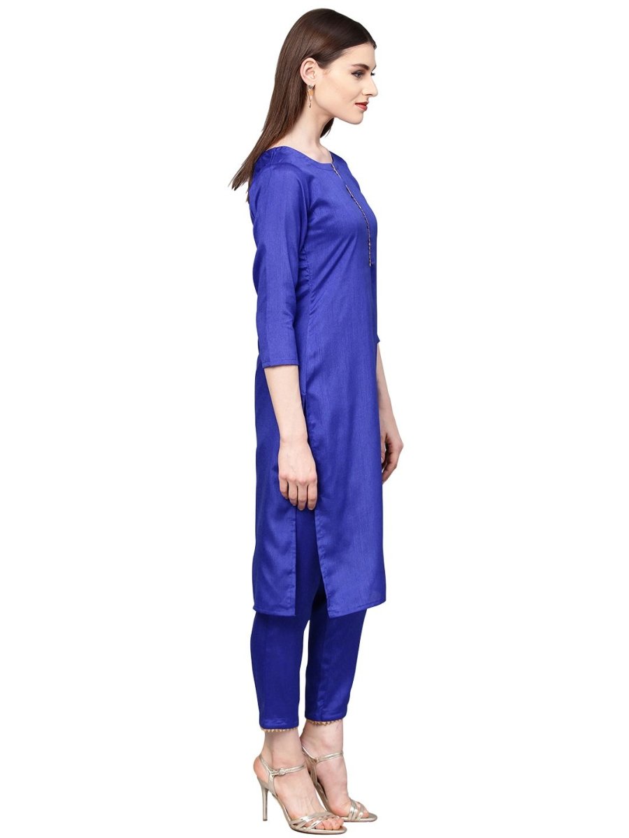 Ahalyaa Women's Royal Blue Poly Silk Solid Salwar Suit with Dupatta | Grocsy