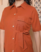 Miravan Womens Rust Solid Midi Dress And Side Belt | Grocsy