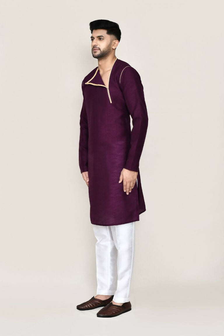 Joban Fashion Purple Colored Art Silk Fabric Kurta With Straight Fit Pant | Grocsy