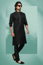 Raivat Ethnic Cotton Pintux Work Kurta Pajama In Black Colour | Grocsy