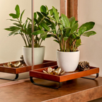 Brick Brown Premium Wooden Serving Tray/Platter with Black Metal Stand | Grocsy