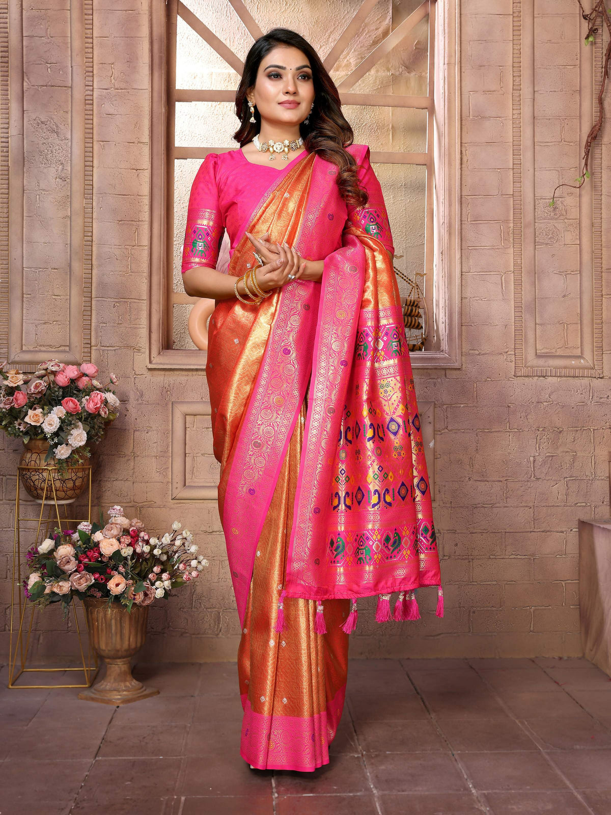Aastha Fashion Gold Banarasi Tissue Silk Weaving Saree | Grocsy