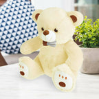 Webby Plush Cute Sitting Teddy Bear Soft Toys with Neck Bow and Foot Print (Beige) | Grocsy