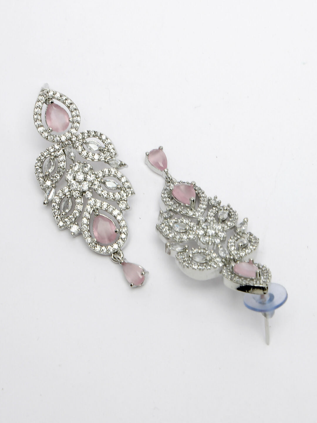 NVR Women's silver plated & Pink CZ stone handcrafted jewellery set