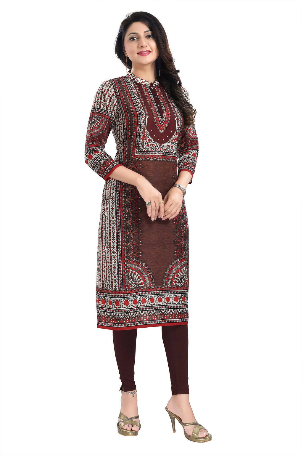 Snehal Creations Beautiful Brown Digital Print Masleen Long Kurti Tunic | Grocsy