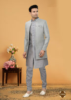 Joban Fashion Men's Grey Art Silk Plain Kurta Pyjama set | Grocsy