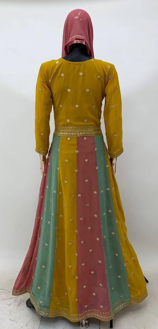 Lorenvalley Fashion Yellow Faux Georgette Embroidery with Sequince Work Gown Stitched | Grocsy