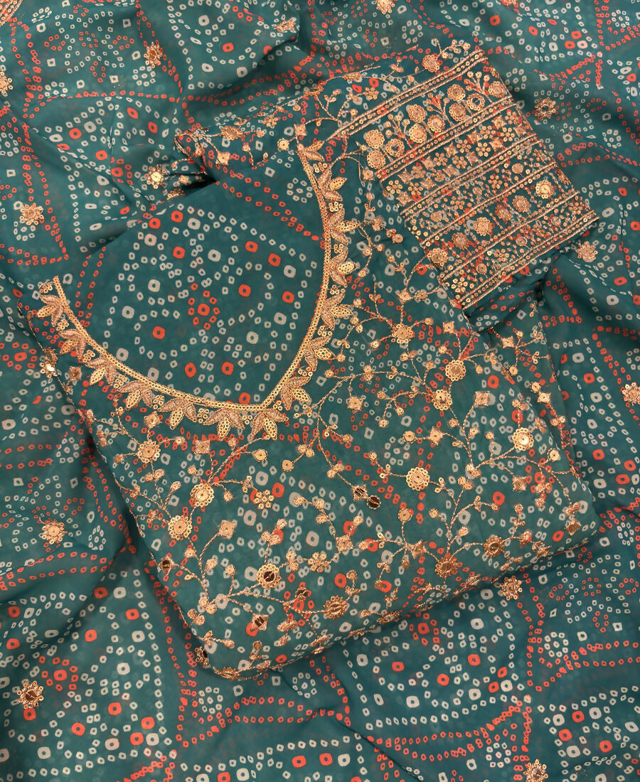 KC Teal Bandhani Printed Heavy Emrboidery Worked Sharara Suit Ethnic Wear | Grocsy