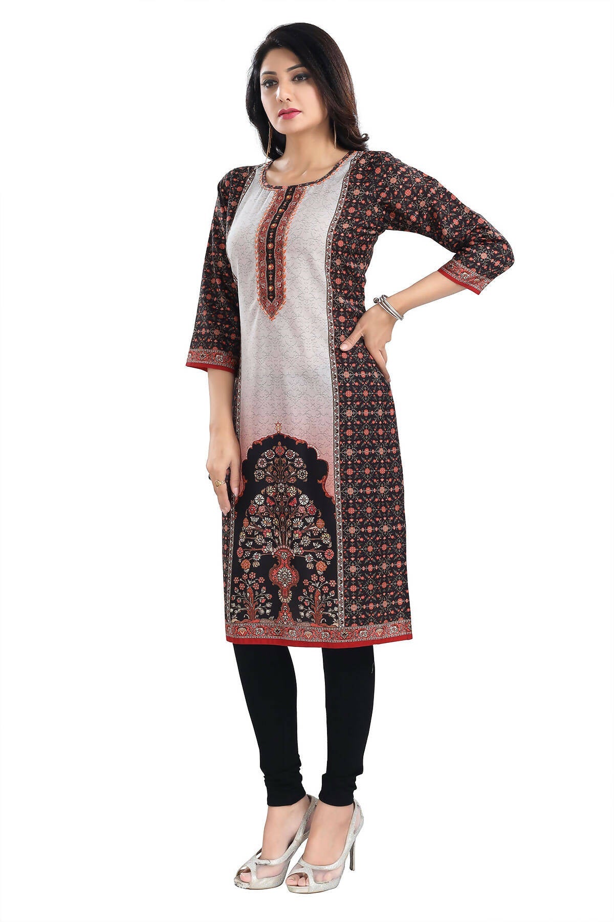 Snehal Creations Black Beauty Designer Digital Print Cotton Slub Fabric Long Kurti Tunic | Grocsy