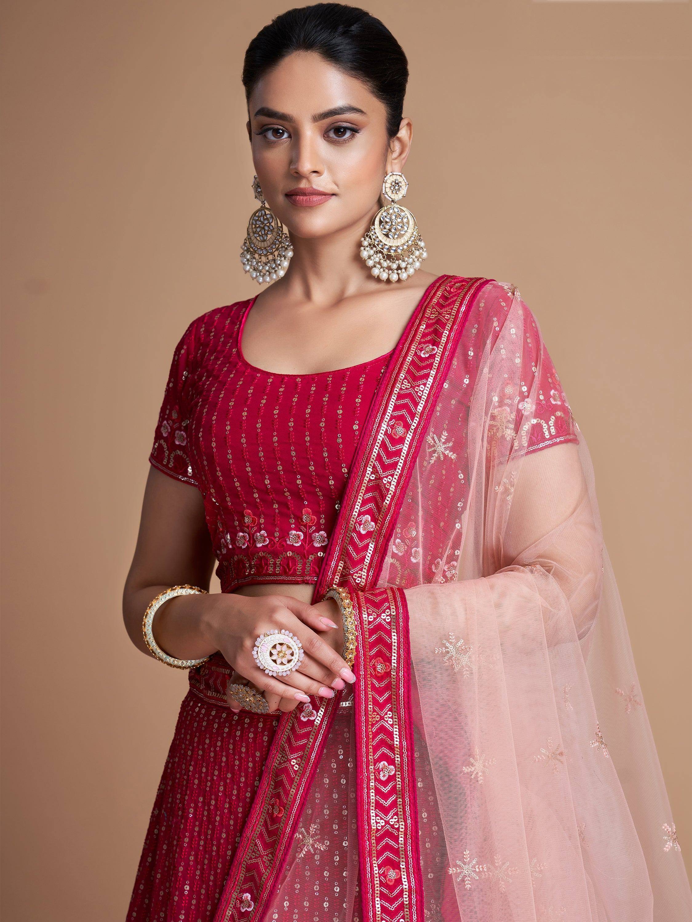 Tulsi Art Wondrous Rose Pink Sequined Georgette Bridesmaid Lehenga Choli | Grocsy