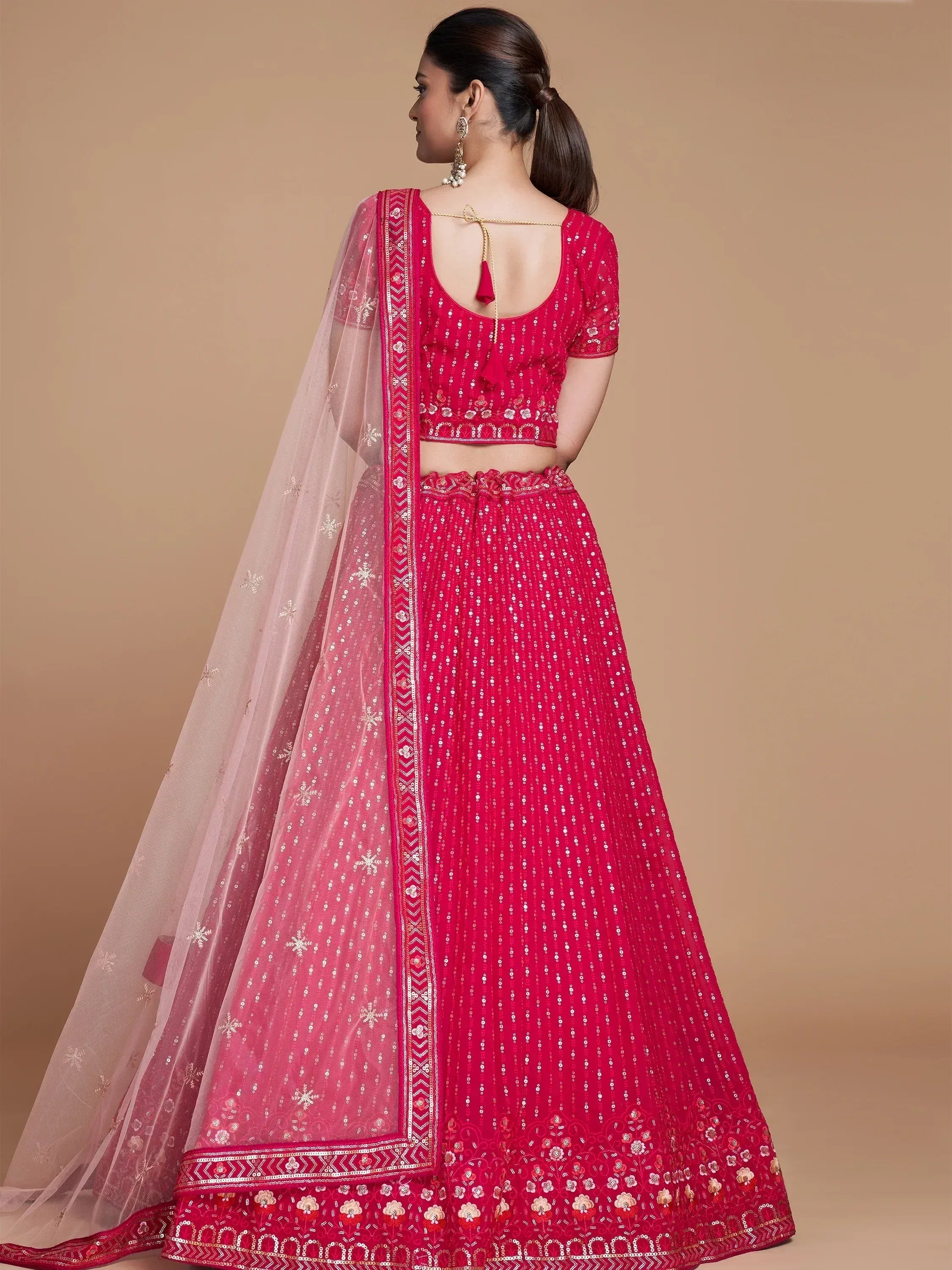 Tulsi Art Wondrous Rose Pink Sequined Georgette Bridesmaid Lehenga Choli | Grocsy