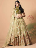 Tulsi Art Impressive Pista Green Net Embroidered Wedding Lehenga Choli | Grocsy