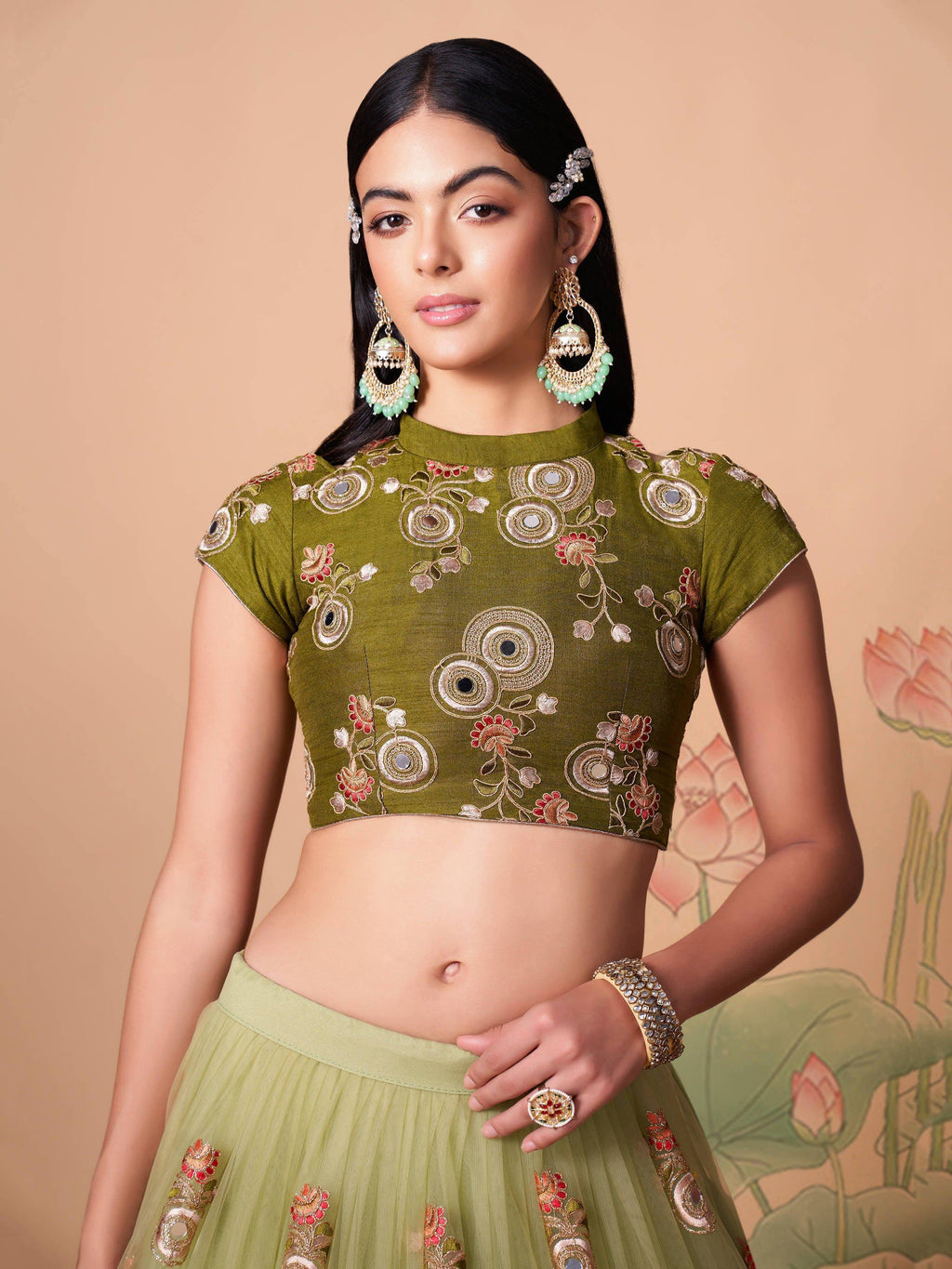 Tulsi Art Impressive Pista Green Net Embroidered Wedding Lehenga Choli | Grocsy