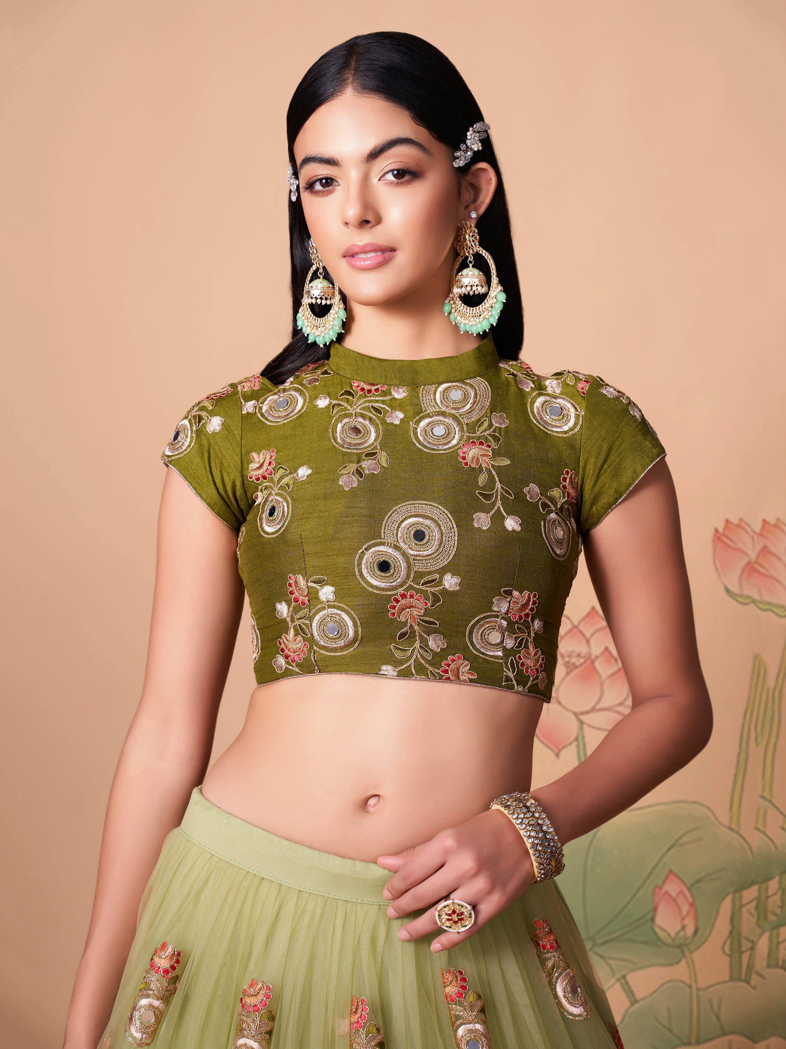 Tulsi Art Impressive Pista Green Net Embroidered Wedding Lehenga Choli | Grocsy