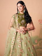 Tulsi Art Impressive Pista Green Net Embroidered Wedding Lehenga Choli | Grocsy
