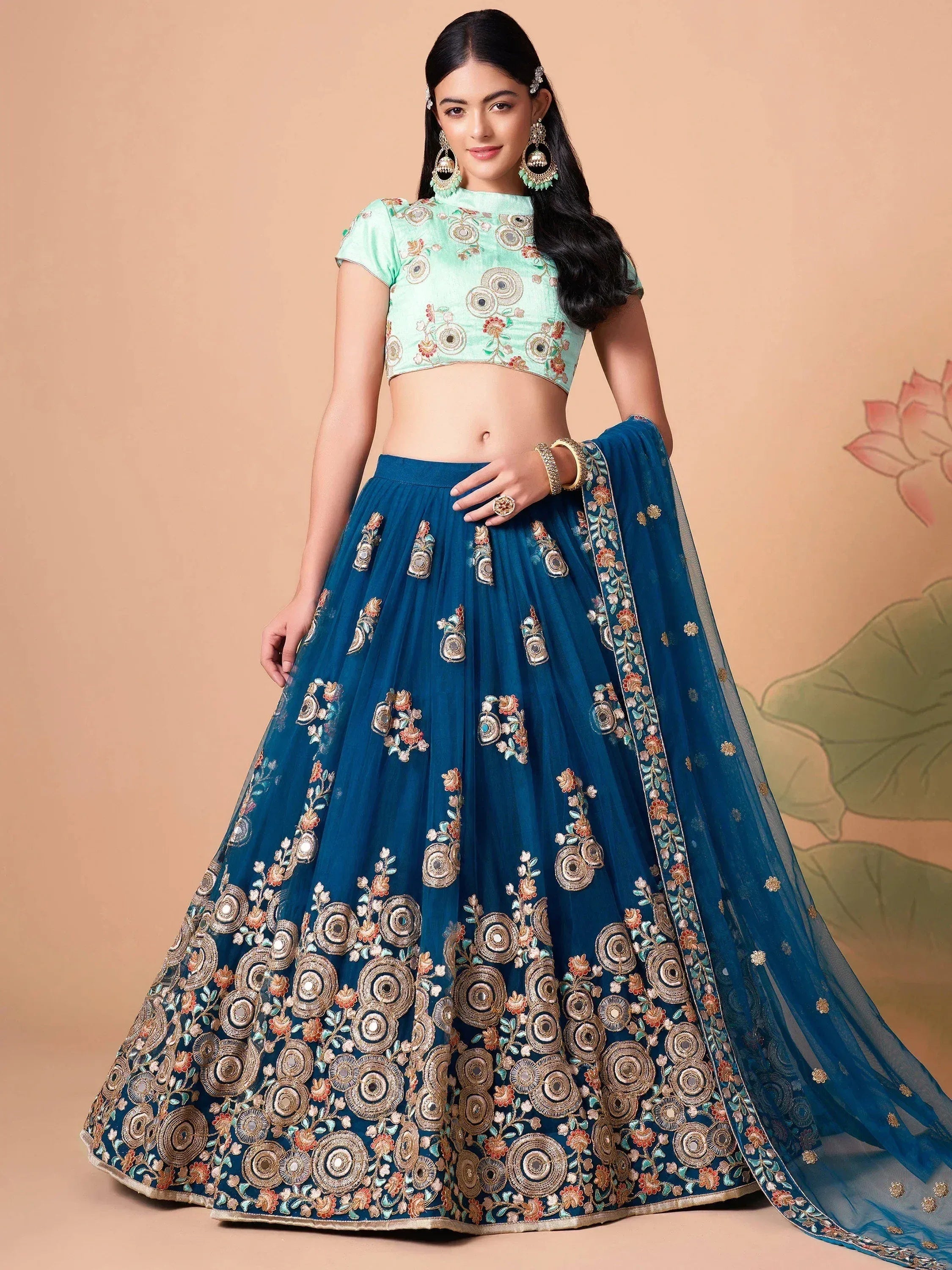 Tulsi Art Superb Sapphire Blue Dori Work Net Designer Lehenga Choli | Grocsy