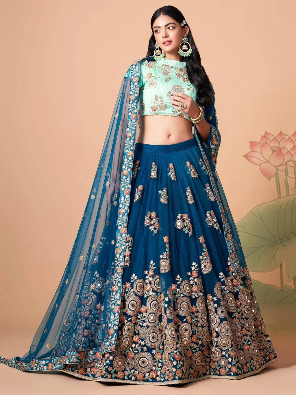 Tulsi Art Superb Sapphire Blue Dori Work Net Designer Lehenga Choli | Grocsy