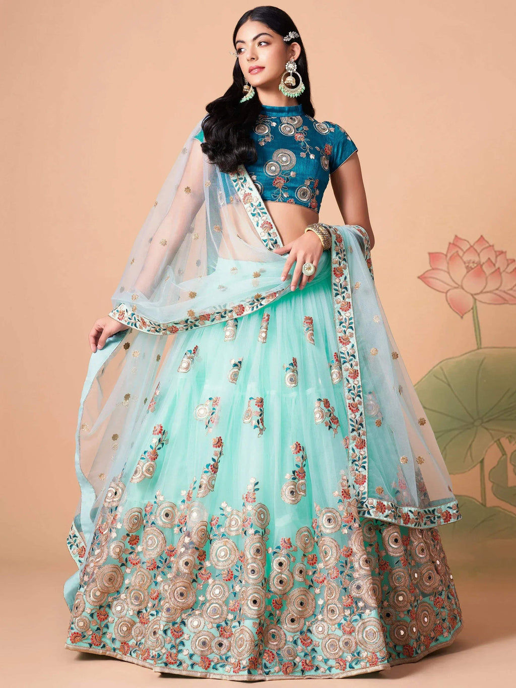 Tulsi Art Lovely Electric Blue Sequins Work Net Designer Lehenga Choli | Grocsy