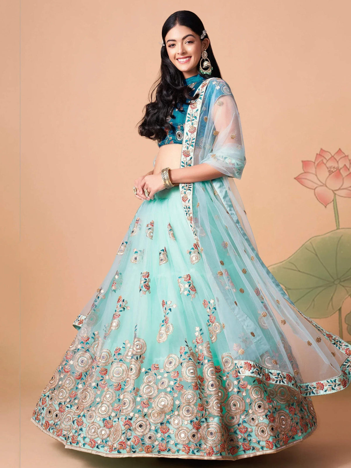 Tulsi Art Lovely Electric Blue Sequins Work Net Designer Lehenga Choli | Grocsy