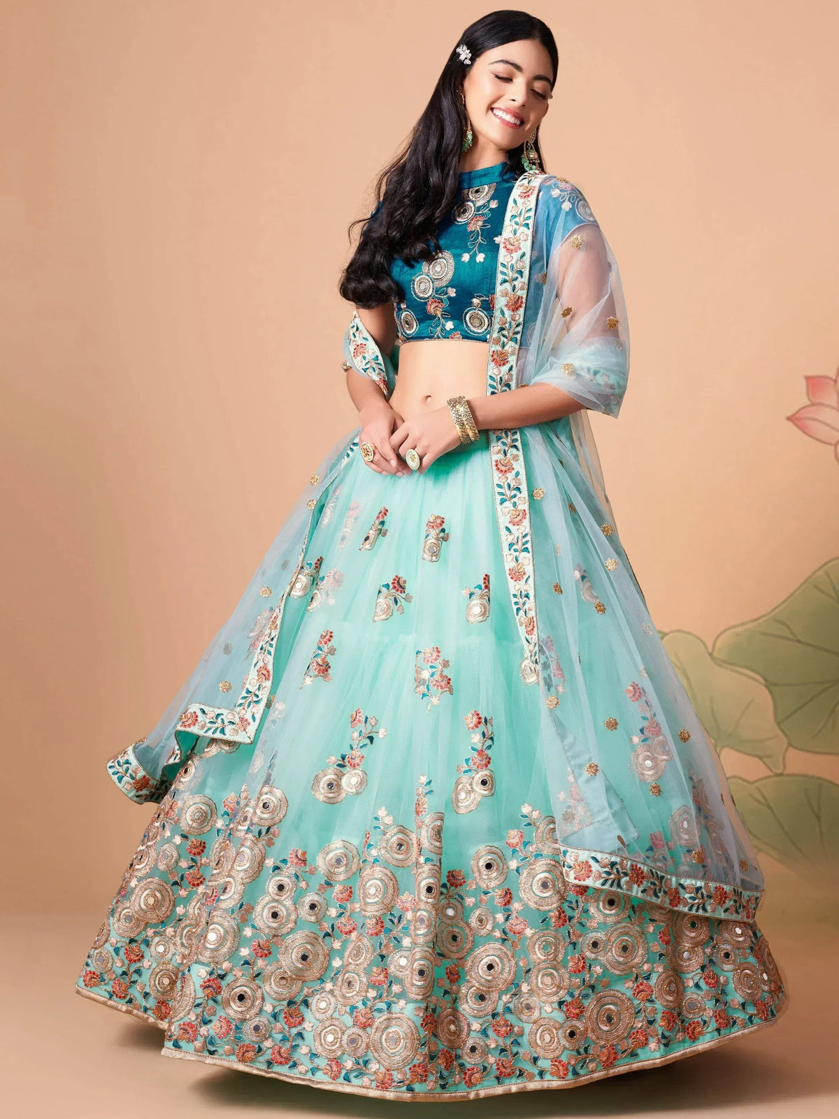 Tulsi Art Lovely Electric Blue Sequins Work Net Designer Lehenga Choli | Grocsy