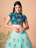 Tulsi Art Lovely Electric Blue Sequins Work Net Designer Lehenga Choli | Grocsy