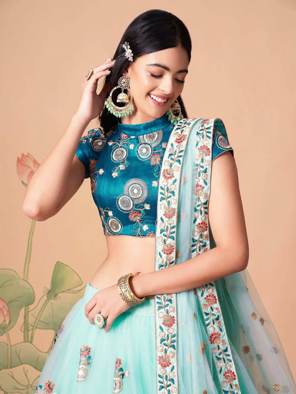 Tulsi Art Lovely Electric Blue Sequins Work Net Designer Lehenga Choli | Grocsy