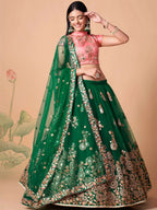 Tulsi Art Stunning Green Embroidered Net Designer Lehenga Choli | Grocsy
