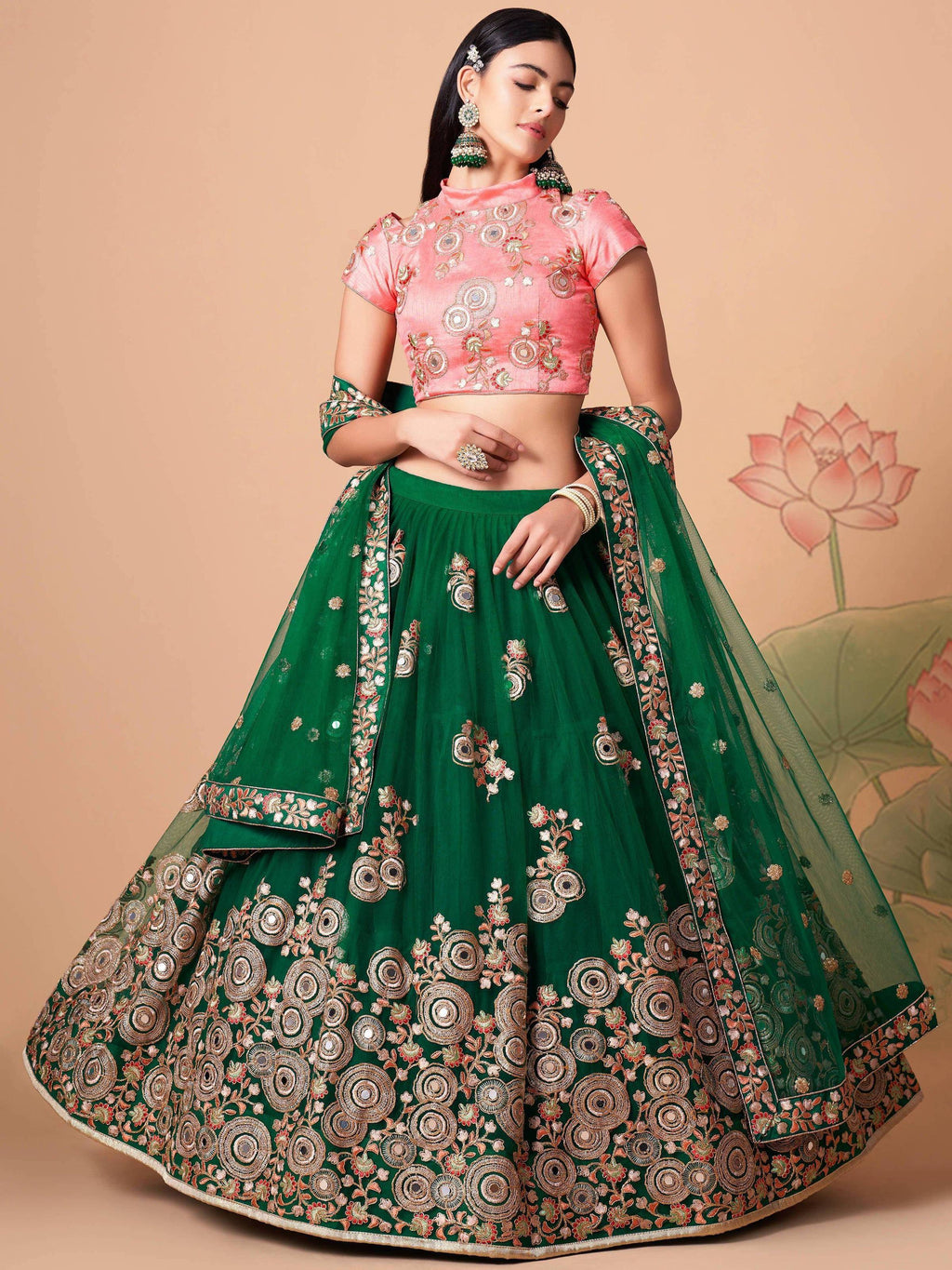 Tulsi Art Stunning Green Embroidered Net Designer Lehenga Choli | Grocsy