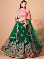 Tulsi Art Stunning Green Embroidered Net Designer Lehenga Choli | Grocsy