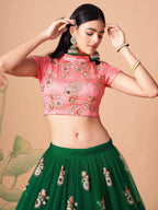Tulsi Art Stunning Green Embroidered Net Designer Lehenga Choli | Grocsy