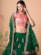 Tulsi Art Stunning Green Embroidered Net Designer Lehenga Choli | Grocsy