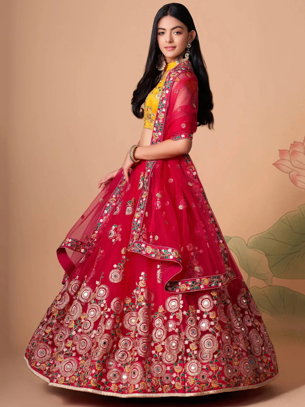 Tulsi Art Vibrant Pink Embroidered Net Designer Lehenga Choli | Grocsy