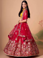 Tulsi Art Vibrant Pink Embroidered Net Designer Lehenga Choli | Grocsy