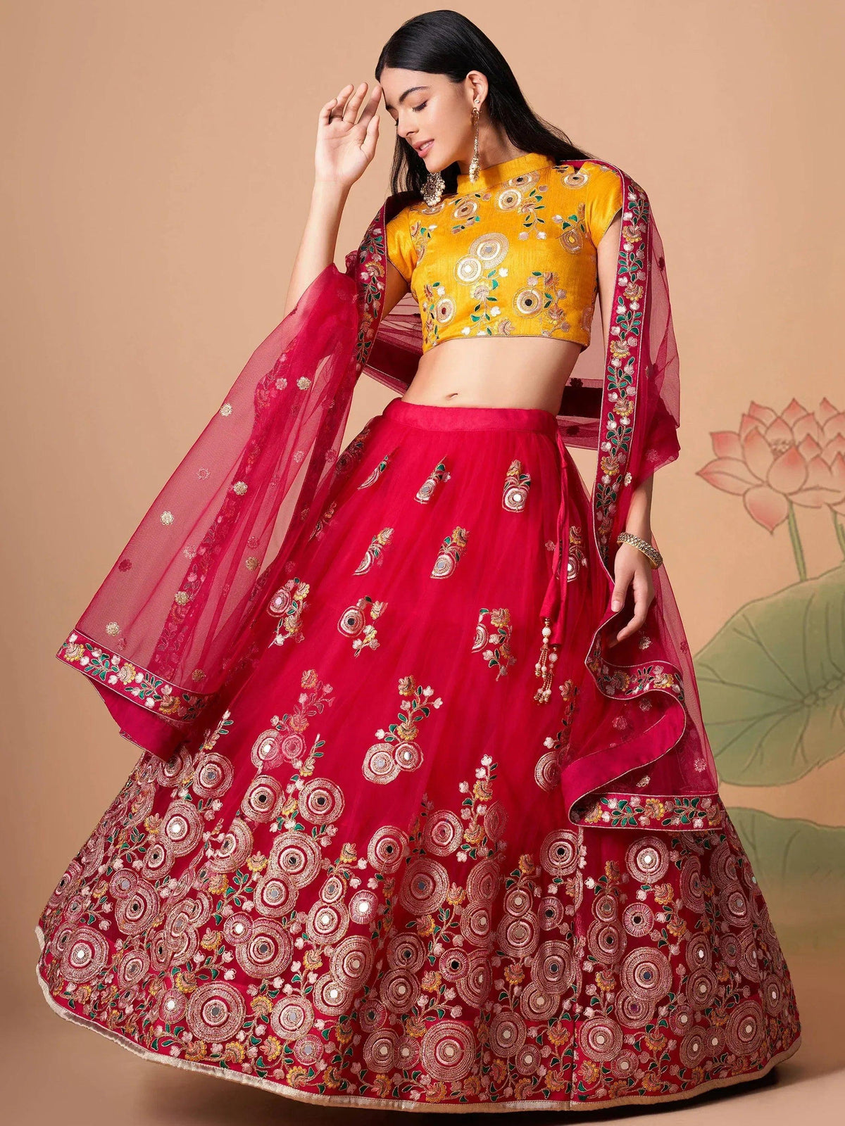 Tulsi Art Vibrant Pink Embroidered Net Designer Lehenga Choli | Grocsy