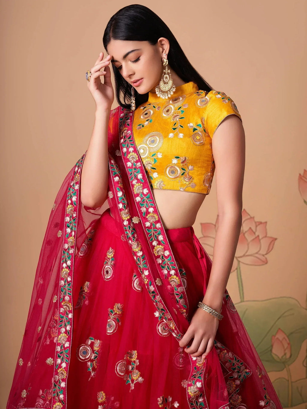 Tulsi Art Vibrant Pink Embroidered Net Designer Lehenga Choli | Grocsy