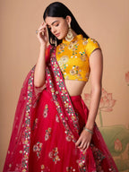 Tulsi Art Vibrant Pink Embroidered Net Designer Lehenga Choli | Grocsy