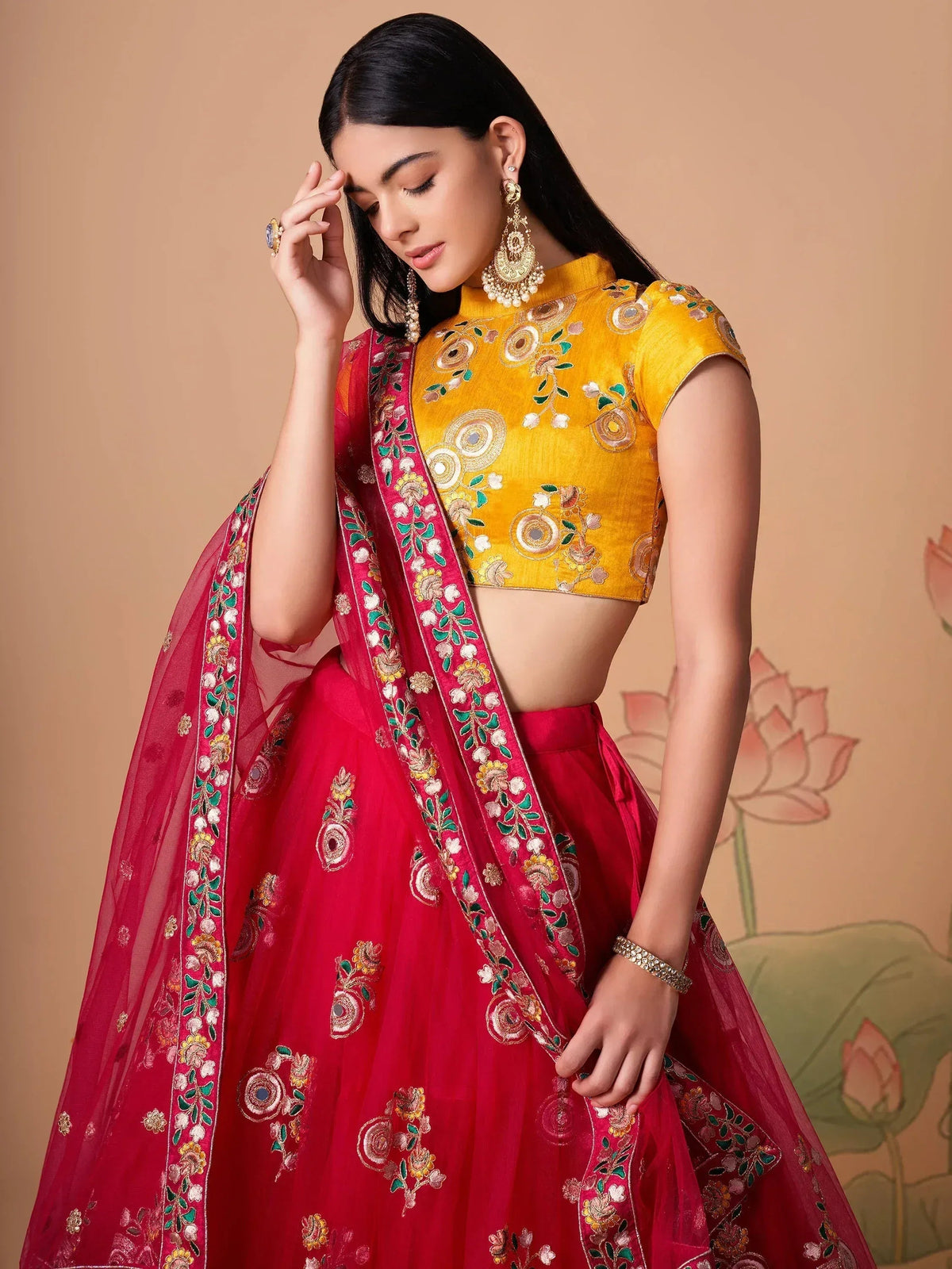 Tulsi Art Vibrant Pink Embroidered Net Designer Lehenga Choli | Grocsy