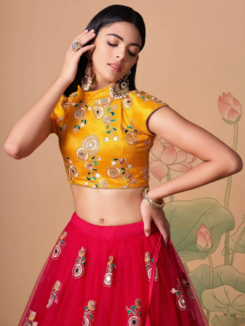 Tulsi Art Vibrant Pink Embroidered Net Designer Lehenga Choli | Grocsy
