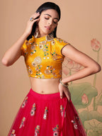 Tulsi Art Vibrant Pink Embroidered Net Designer Lehenga Choli | Grocsy