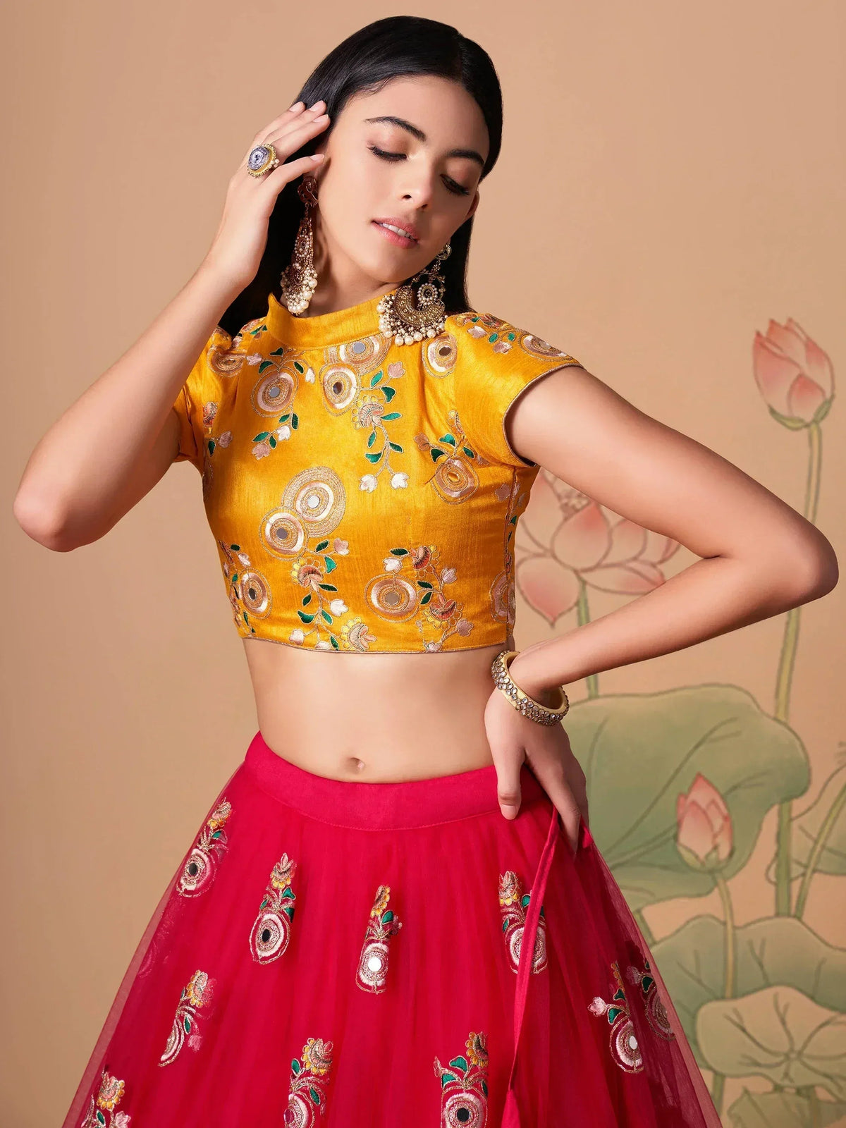 Tulsi Art Vibrant Pink Embroidered Net Designer Lehenga Choli | Grocsy